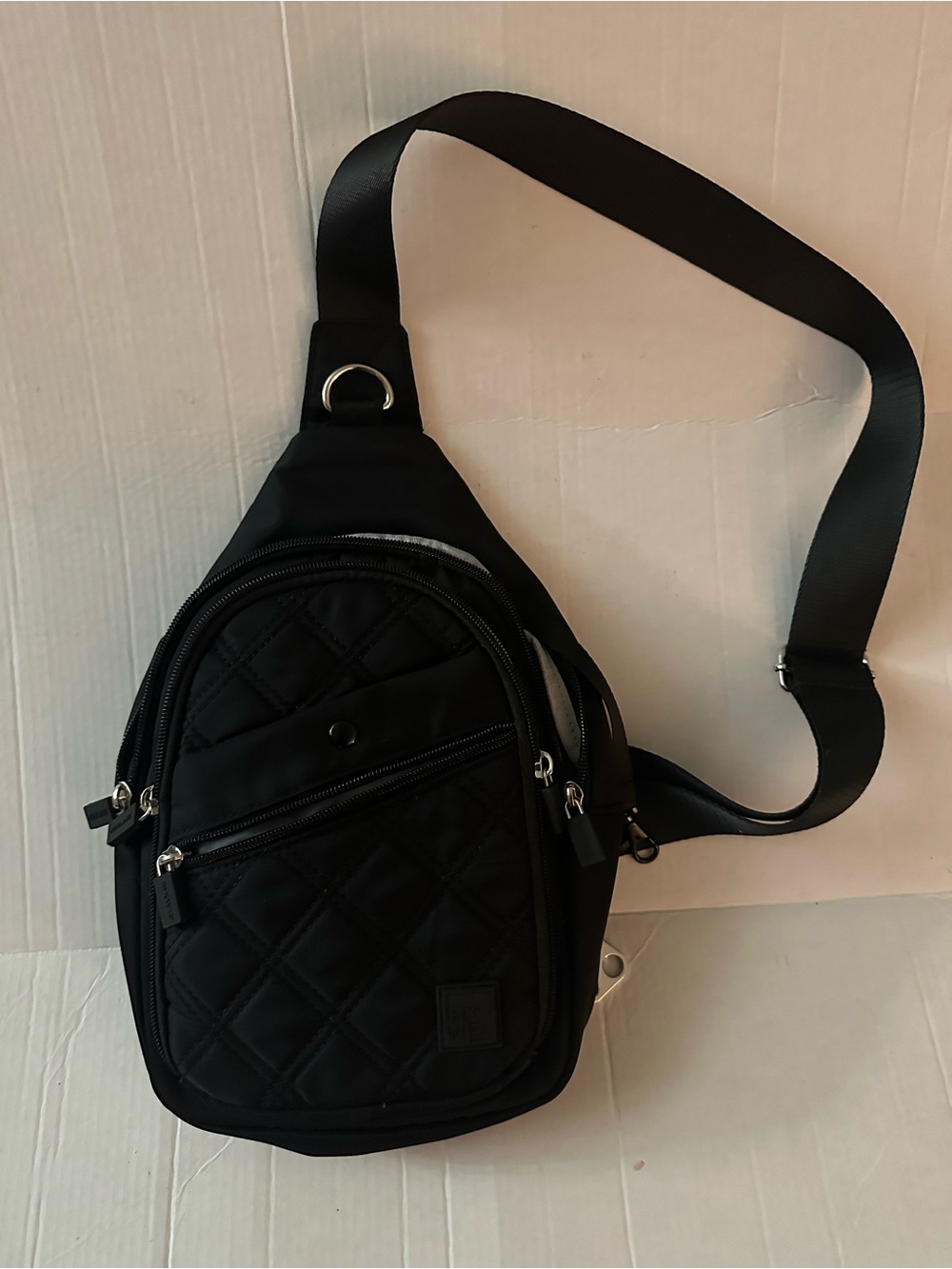 HKWP Black Quilted Sling Backpack Crossbody Bag Travel Everyday Unisex